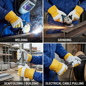 Gants en cuir de vachette grainé résistant à l'abrasion pour la construction, avec dos en tissu de coton perforé et paume renforcée - Product Image 4