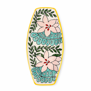 Hand Painted Ceramic Pottery Serving Tray Floral Design Decorative Platter for Snacks Appetizers Home Decor - Product Image 1