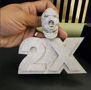 2X Mask Pendant 925 Silver Lab Grown Diamond Rhinestone Themed Hiphop Unisex Charm Gift - Product Image 1