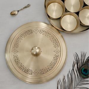 Premium Brass <b>Spice</b> <b>Box</b> with Handmade Floral Engraved Lid Traditional Masala Storage Container with Compartments Home Hotel - Product Image 2