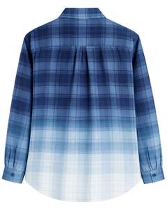Chemise en flanelle à carreaux bleu dégradé personnalisée pour femme, manches longues, boutonnée, décontractée, en mélange de coton, pour l'automne et l'hiver - Product Image 2