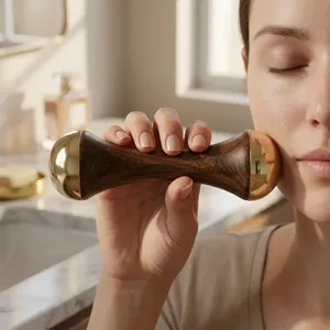 Bâtonnet Kansa ayurvédique double face avec manche en bois, outil de soin de la peau en bois naturel pour le drainage lymphatique, outil facial en bois - Product Image 1
