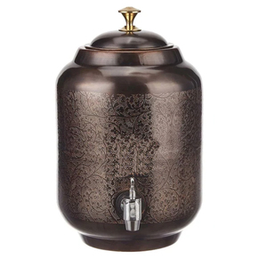 Distributeur d'eau artisanal en acier inoxydable, design moderne et écologique, revêtement émaillé floral, réservoir de stockage ayurvédique de 5 L, pot Matka - Product Image 5