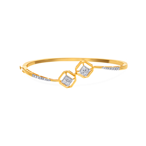 Elegant Yellow Gold Geometric Diamond <b>Bangle</b> <b>Bracelet</b> | Modern Double Hexagon Designer <b>Bracelet</b> for Women - Product Image 2
