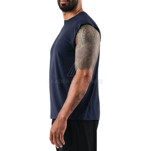 เสื้อยืดแขนกุดผู้ชายผ้าฝ้ายสำหรับออกกำลังกายฟิตเนสเพาะกาย บริการ OEM - Product Image 2