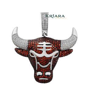 Pendentif Tête de Taureau en Argent 925 Plaqué Or 18K avec Moissanite, Coupe Ronde, Breloque Thème Animal Hip Hop pour Homme - Product Image 1