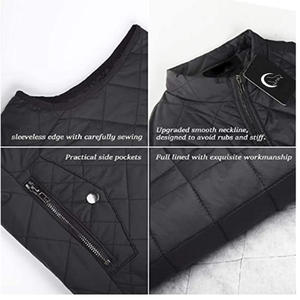 เสื้อกั๊กผู้ชายสีดำแบบมีซิป กระเป๋าหน้า ผ้าควิลท์ ลายเสือดาว ระบายอากาศได้ดี ผ้าโพลีเอสเตอร์ 100% เหมาะสำหรับใส่ลำลองในฤดูหนาว - Product Image 3