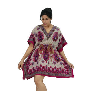 Vestido Kaftán Mini de Playa Bohemio, Estampado Floral, Poliéster Ecológico, Cuello en V, Transpirable, Asimétrico, de Fabricante - Product Image 1