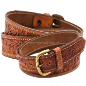 Custom Made 100% Genuine Western Cow Leather <b>Belt</b> 40mm With Floral Embossed Design Top India Wholesaler Manufacturer - Product Image 3