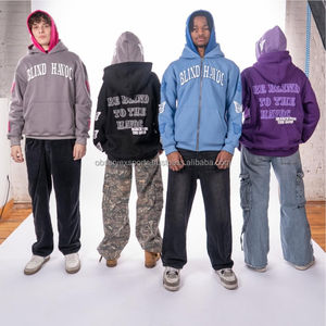 Survêtement de streetwear d'hiver en coton 100% avec pantalon de survêtement et sweat-shirt à capuche, coupe ample et évasée, fermeture éclair, effet délavé - Product Image 4