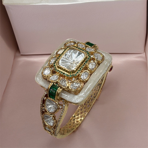 Pulsera Kada Abrible al por Mayor Estilo Polki y Kundan con Adornos de Piedras Preciosas, Joyería de Imitación Chapada en Oro para Mujer - Product Image 3