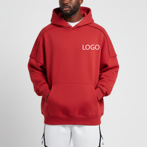 Sweat à capuche zippé en molleton tricoté rouge uni de qualité supérieure, 100 % coton, écologique, streetwear, coupe oversize pour homme - Product Image 1