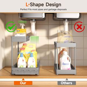 Set da 3 Organizzatori Estraibili a L Multiuso per Sotto Lavello, per Bagno e Cucina, Modello 2026 - Product Image 4