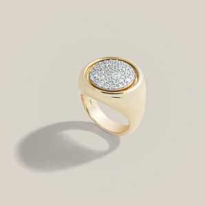 Signet Statement <b>Rings</b> 14K 18K Solid Gold Pave Set Round Cut Lab Grown Diamond <b>Chunky</b> Victorian Style Cocktail Bold Fine Jewelry - Product Image 3