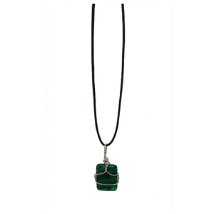 Pendentif rectangulaire en malachite polie avec fil enroulé, breloque pour la fabrication de bijoux et colliers - Product Image 1