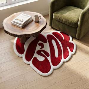 Alfombra de Lana Premium Hecha a Mano con Diseño de Letras Rojas y Blancas, Antideslizante, Suave y Decorativa para Sala de Estar o Dormitorio - Product Image 4