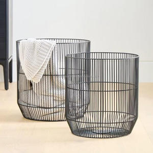 Farmhouse Style <b>Storage</b> <b>Baskets</b> Set Black Powder Coated Metal Beverage <b>Baskets</b> Collectable Household <b>Baskets</b> With <b>Rope</b> Handles - Product Image 3