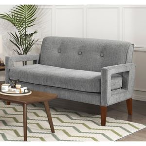 Set di Divano a Due Posti Moderno per Soggiorno, Rivestimento in Ciniglia Grigia con Molle Insacchettate, Gambe in Legno Massello - Product Image 3