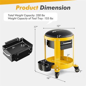 Sgabello da Lavoro per Officina Auto Giallo con Seduta Imbottita Rimovibile e Cassetti - Product Image 4
