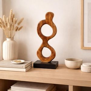 Escultura Geométrica Artesanal de Madera de Sheesham India, Arte Minimalista para Mesa, Decoración de Madera Tallada para Oficina y Hogar, para Todas las Estaciones - Product Image 3