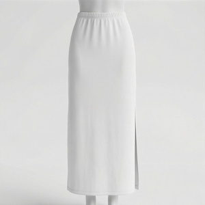 Jupe crayon à taille élastique pour femmes, couleur unie, fente latérale, longueur genou, style minimaliste, tissu en spandex et polyester, à porter en toutes saisons - Product Image 1