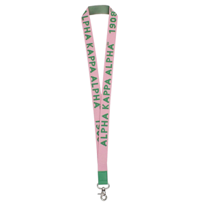 Alpha Kappa Alpha AKA Pink & Green Canvas Lanyard with 1908 Embroidery Badge Clip ID Card <b>Holder</b> Neck Strap Sorority Accessory - Product Image 1