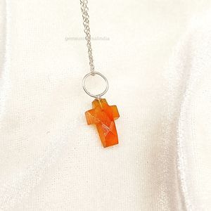 Elegant Bohemian Carnelian <b>Cross</b> Carved Gemstone Pendant Necklace Link <b>Chain</b> Classic Finish Handmade Jewelry Daily Wear Gift - Product Image 2