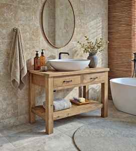 Meuble-lavabo de salle de bain avec vasque intégrée, tiroirs de rangement et étagère ouverte pour une décoration intérieure haut de gamme - Product Image 4