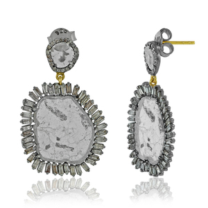 Pendientes Colgantes de Diamantes Polki Naturales de Gran Tamaño, Oxidados, en Plata 925, con Diamantes Baguette, Joyería Fina Hecha a Mano, Venta al Por Mayor - Product Image 5