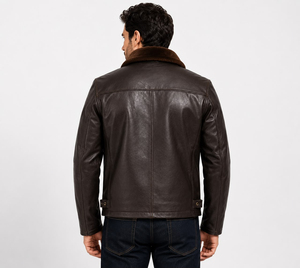 <b>Men</b> Leather Biker Jacket Stylish Motorcycle Inspired Zip Up <b>Front</b> Stand Collar Long Sleeve Casual Outerwear with Modern Design - Product Image 4