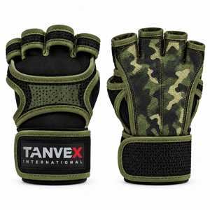TANVEX INTERNATIONAL Half <b>Finger</b> Gym Gloves PU Camouflage Mesh Breathable Adjustable Wrist <b>Strap</b> Buckle Closure Weight Lifting - Product Image 1
