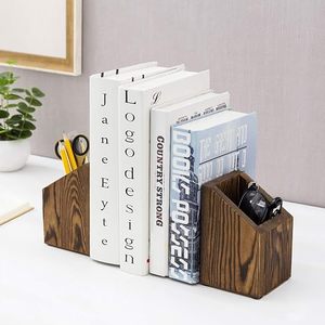 Juego de 2 sujetalibros de madera maciza de lujo, soporte decorativo para libros, sujetalibros para estanterías, escritorio de oficina, biblioteca del hogar, organizador de libros de madera rústica - Product Image 2