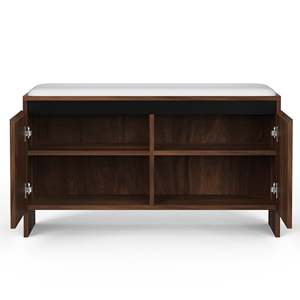 Meuble à chaussures moderne en bois Mavis avec siège rembourré, armoire de rangement pour chaussures, organisateur de pantoufles et de chaussures pour salon et usage domestique - Product Image 1