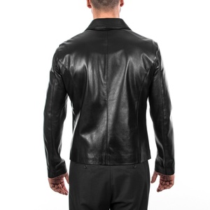 Veste en cuir pour hommes, vestes noires en peau de mouton-veste grande taille 100 en cuir véritable - Product Image 5