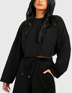 Ensemble de survêtement noir 2 pièces pour femmes grandes tailles, sweat-shirt court et pantalon large à imprimé lettres, coupe décontractée, pour toutes les saisons - Product Image 6