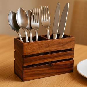 Soporte de madera para cubiertos, organizador de utensilios, caja de almacenamiento para cuchillos, tenedores y cucharas de madera, organizador de cocina, soporte rústico de madera para encimera. - Product Image 4