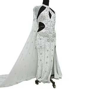 Robe de soirée élégante ornée de strass, sexy, avec découpe en V et fente haute, pour femmes - Product Image 1