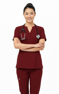 Uniformes Médicos para Mujer al por Mayor, Blusa con Broches Laterales y Pantalones de Diseño Moderno, Etiqueta Privada Personalizada Disponible, Uniformes de Hospital - Product Image 2