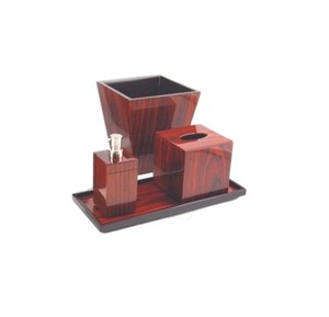 Ensemble de salle de bain en laque de qualité supérieure, design élégant en grain de bois foncé, ensemble de salle de bain en résine, distributeur de lotion, support décoratif - Product Image 4