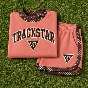 Women's Coral Contrast Polka Trim Mock Neck 2-Piece <b>Shorts</b> <b>Set</b> Custom Casual Sportswear - Product Image 6