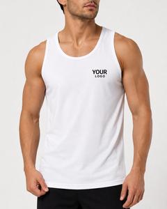 <b>Men's</b> <b>White</b> Solid O-Neck <b>Tank</b> <b>Top</b> 100% Polyester Breathable Knitted Front Logo Heat-Transfer Printed Casual Style - Product Image 1