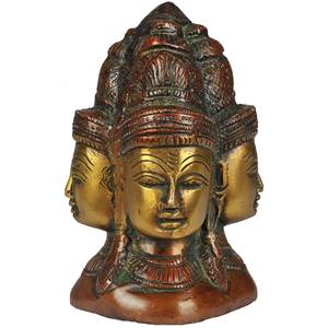 Escultura de cabeza de Shiva de latón de 5 pulgadas hecha a mano, cuatro formas direccionales para regalar, hecha en India - Product Image 1
