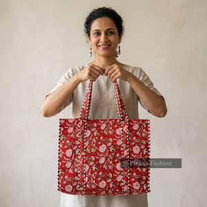 Wholesale <b>Summer</b> Jaipur Hand Block Printed Quilted Cotton Tote <b>Bag</b> Open Large Capacity Eco Friendly Shopping Shoulder <b>Bag</b> Women - Product Image 6