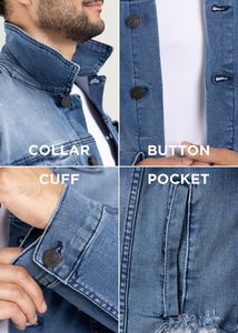 Men's Denim Jacket <b>Light</b> Blue Washed Cotton Casual Turn-down Collar Regular Sleeve Spring Style Frayed Detail - Product Image 4