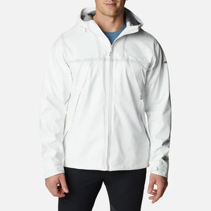 <b>Men's</b> Hooded Waterproof <b>Puffer</b> <b>Jacket</b> Solid Color Casual Winter Coat with Zipper Closure <b>White</b> Rain <b>Jacket</b> - Product Image 1