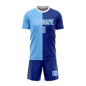 Ensemble de maillots de football personnalisés pour hommes, couleur bleue, blocs de couleurs, sublimation, respirant, manches courtes, coupe classique, toutes saisons, vêtements d'équipe pour adultes - Product Image 1