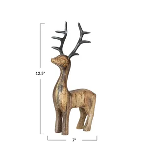 Figurine de cerf en bois avec bois de cerf en nickel noir, 12,5 pouces, décoration d'intérieur, sculpture animale - Product Image 1