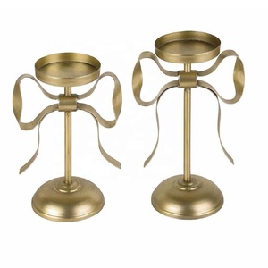 Hot Selling Gold <b>Bow</b> Taper Candle <b>Holders</b> Set of 2 Decorative Candlesticks Stand for Dining Room Table Wedding Party - Product Image 3