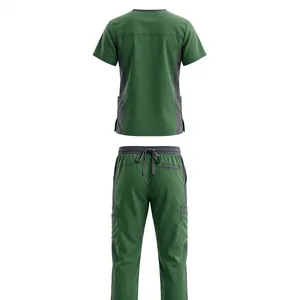Unisex Green <b>Scrub</b> Set Breathable Polyester Medical Uniform Adult Workwear Needle Detection <b>Nursing</b> <b>Scrubs</b> - Product Image 2