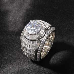 Iced Out Chunky <b>Dome</b> <b>Ring</b>, Hip Hop Baguette & Round Cut Statement Bling <b>Ring</b>, Unisex Streetwear Jewelry, Birthday Gift for Him - Product Image 1